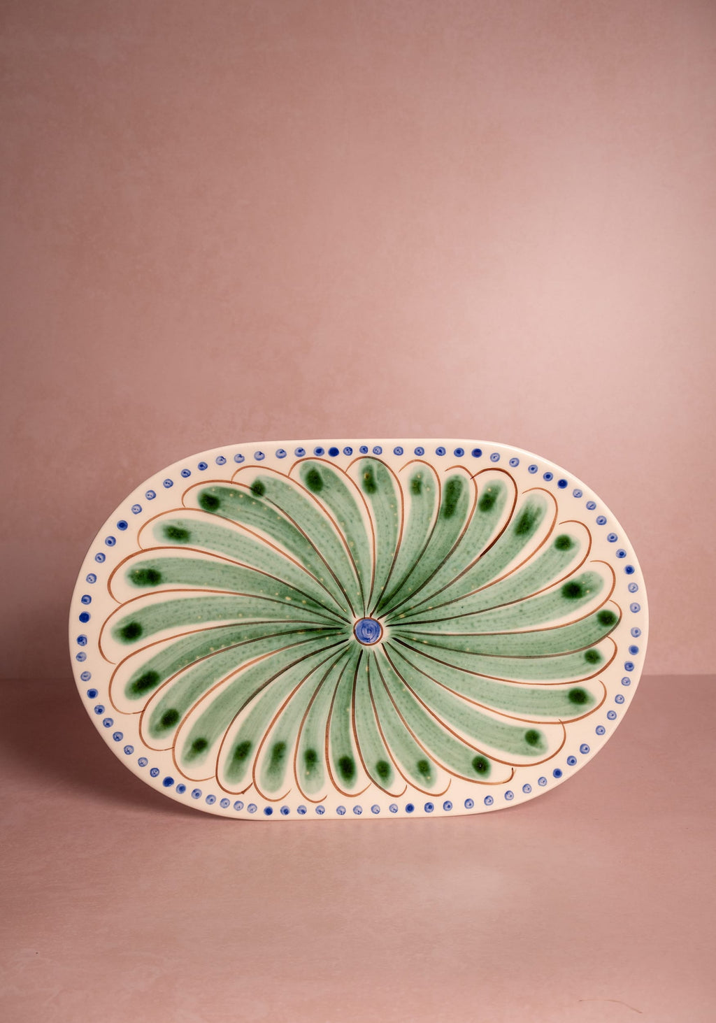 Peacock Green Oval Serving Plate | Hand-Painted Portuguese Ceramic Platter