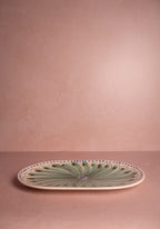Peacock Green Oval Serving Plate Hand-Painted Portuguese Ceramic Platter
