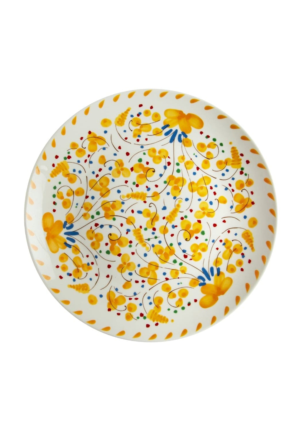 Decorative plate with yellow floral pattern on a white background