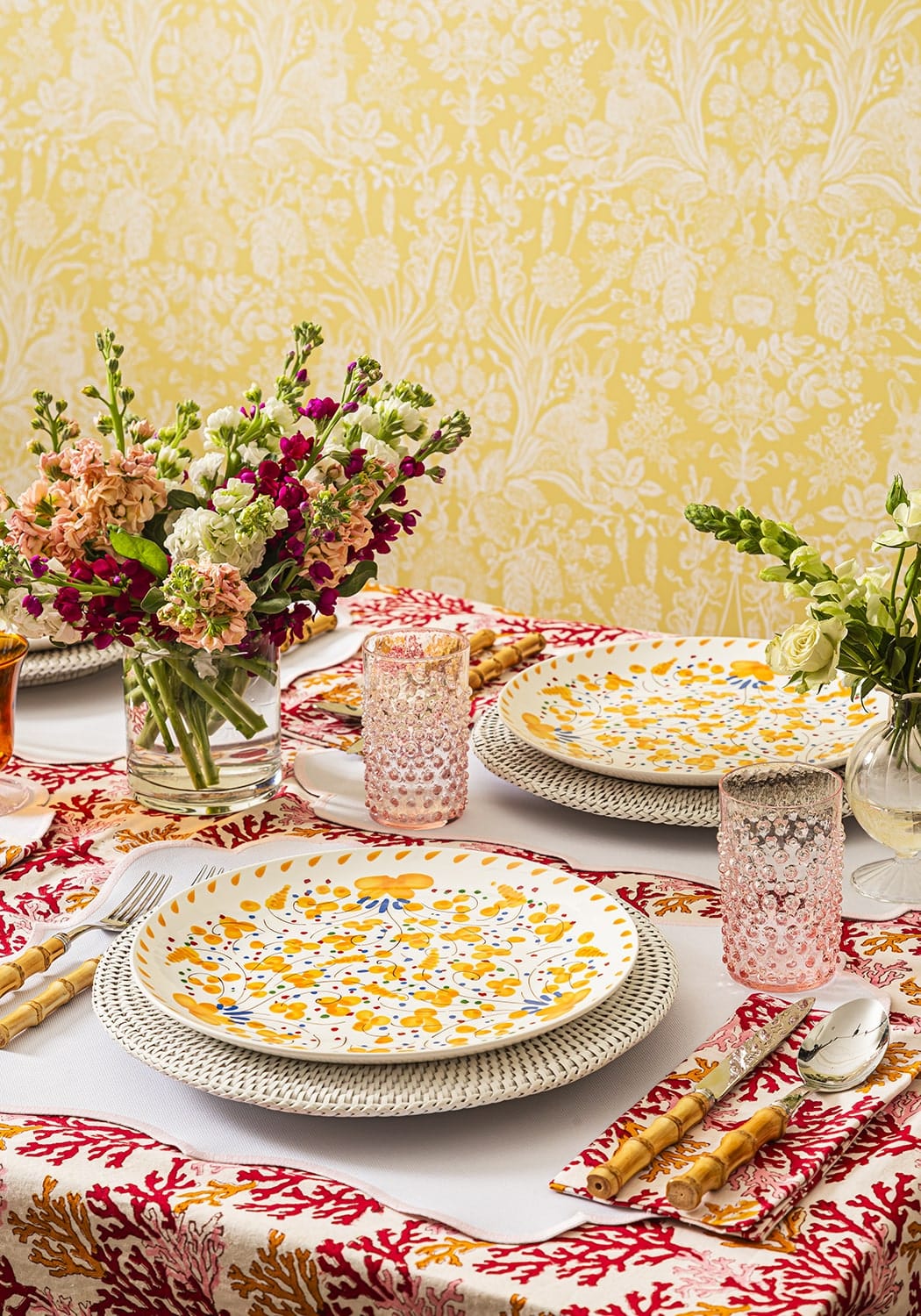 Beatrice Daisy Ceramic Dinner Plates Yellow & Blue Floral Set of 6
