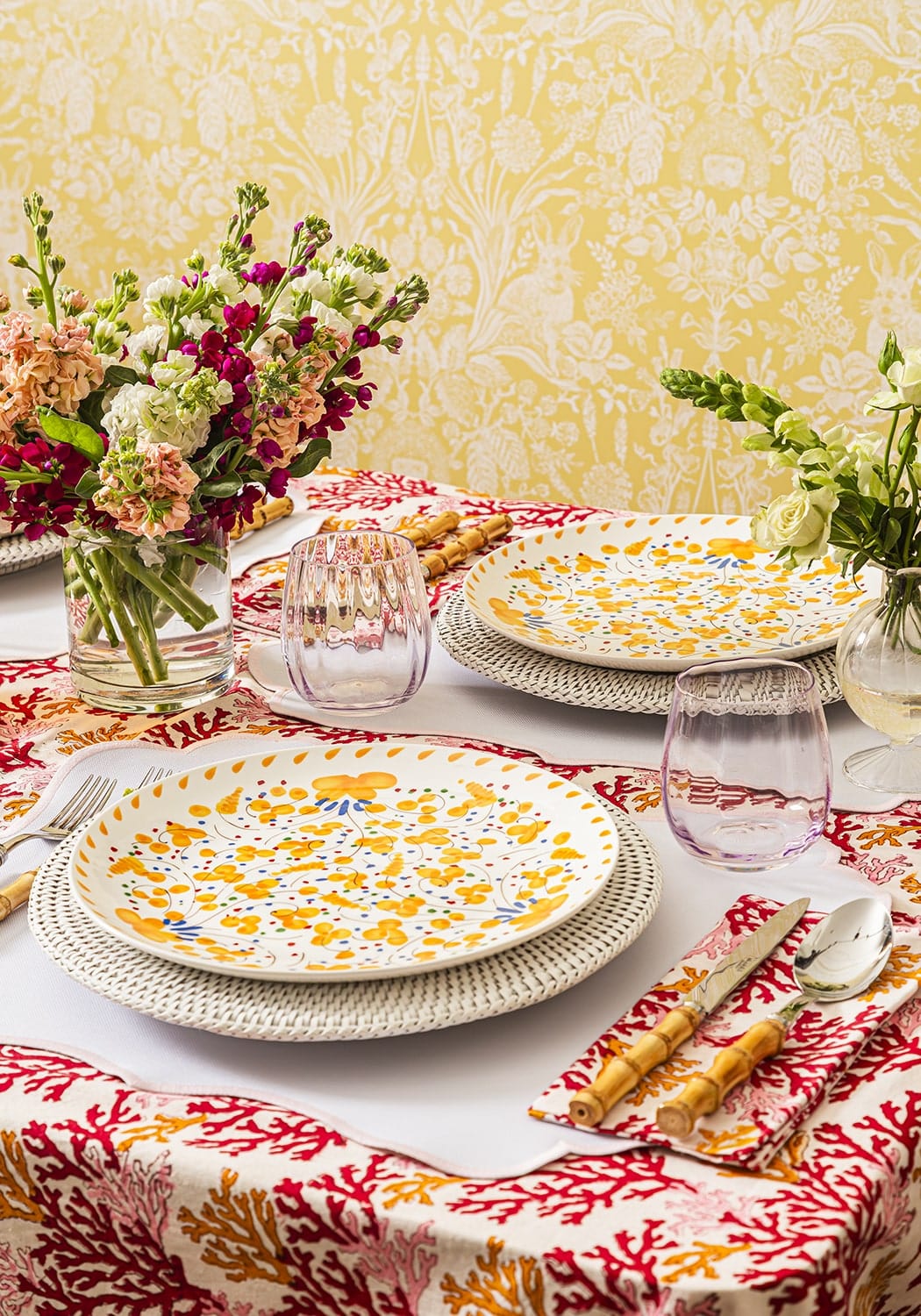 Beatrice Daisy Ceramic Dinner Plates Yellow & Blue Floral Set of 6
