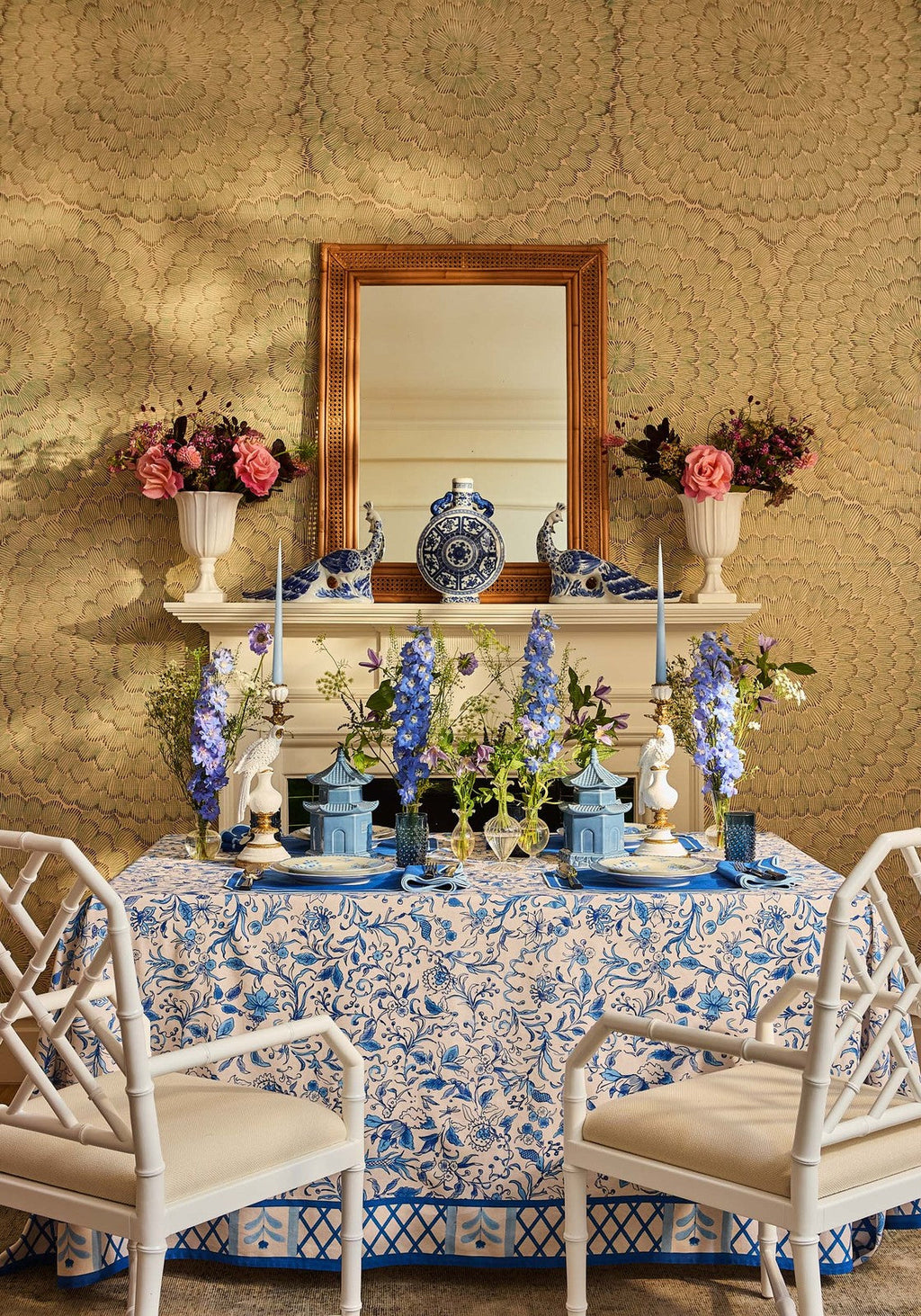 Belgravia Bloom blue floral tablecloth