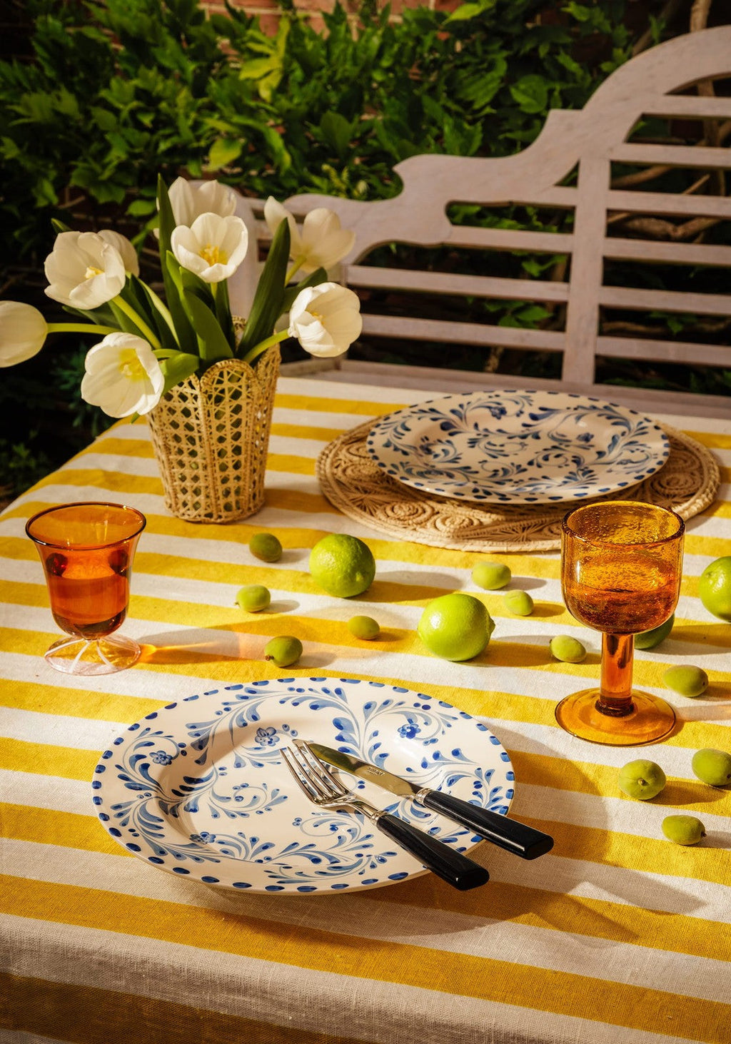 Lucinda Yellow Stripe Linen Tablecloth French Riviera Table Decor