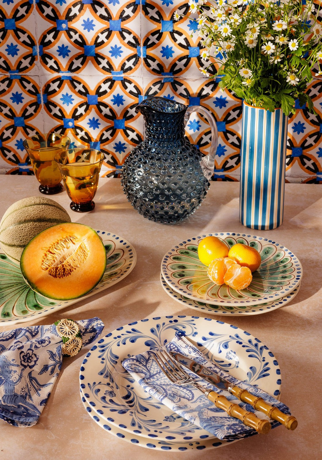 Amalfi Coast Ceramic Vase | Blue & Terracotta Hand-Painted Vase – Motifs Design